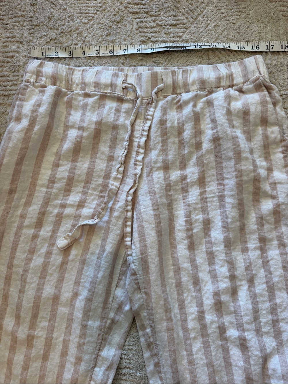 Mango Basics 100% Linen Cream Ivory Striped Drawstring Pants Size Large - Picture 8 of 9